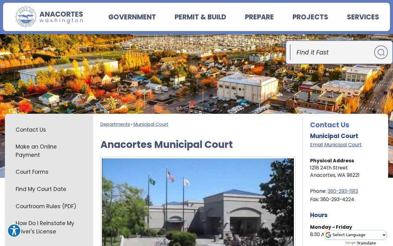 Skagit County court calendar route to Anacortes Municipal Court