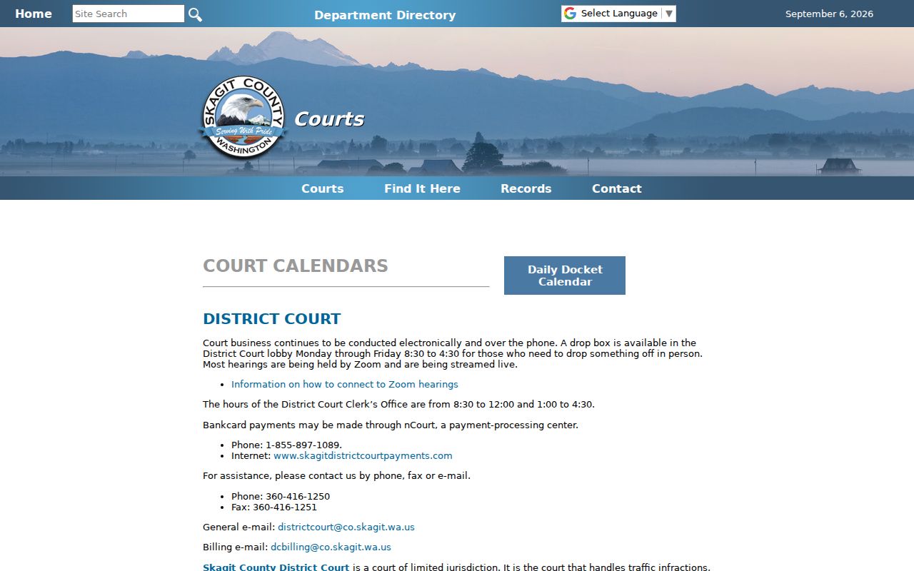 Skagit County court calendar for Superior and District courts