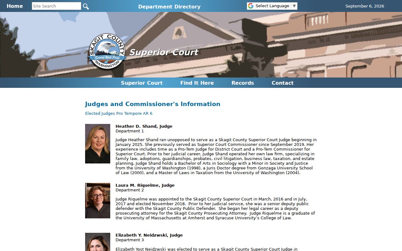 Skagit County court calendar judge and commissioner assignments