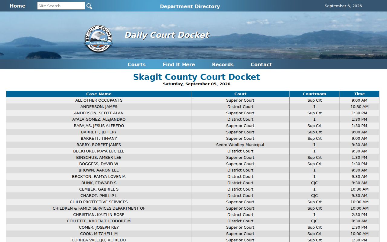 Skagit County court docket daily display